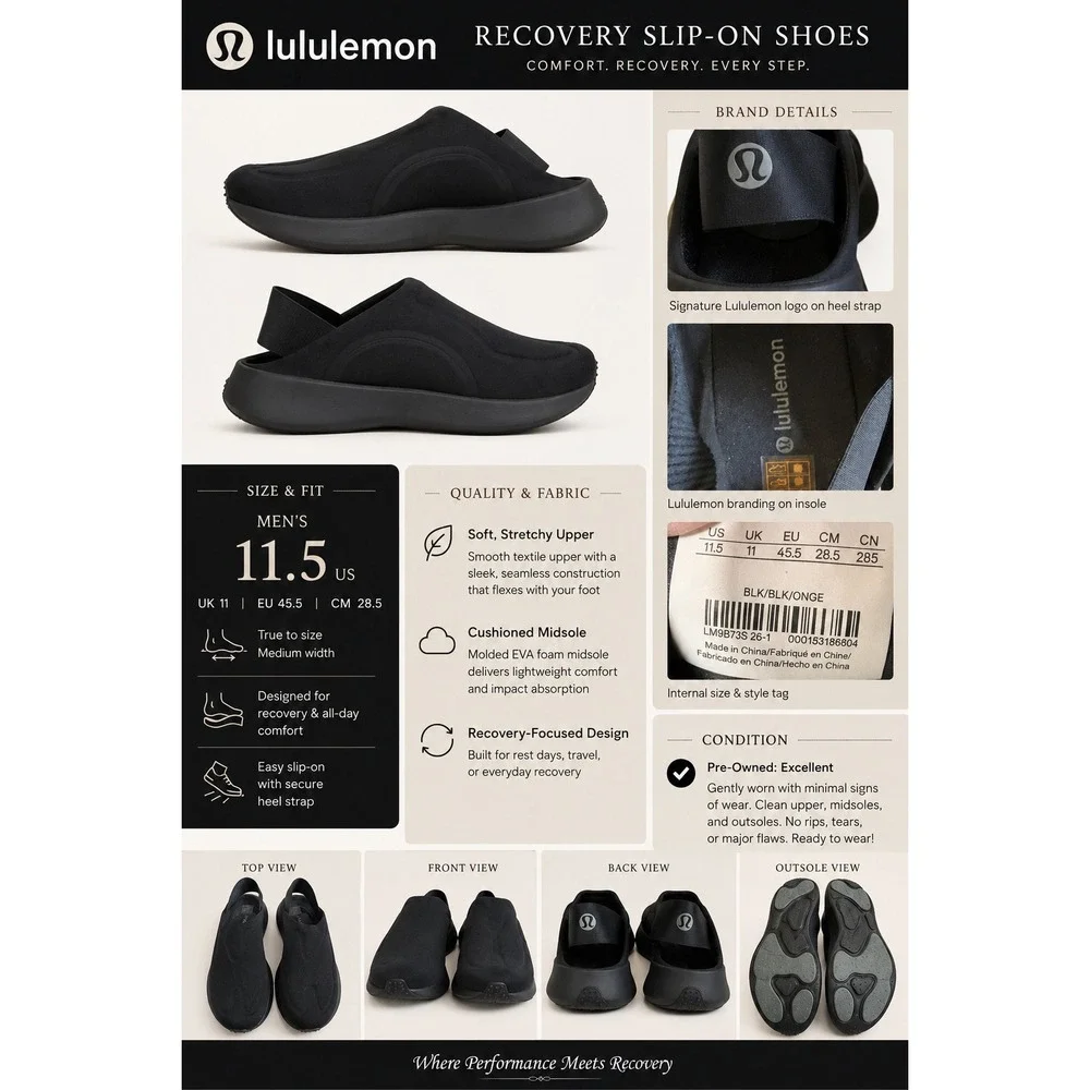Lululemon SwayDay Mule Men 11.5 Black Slip On Clog Recovery Shoes